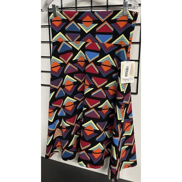 LuLaRoe Dresses & Skirts - LuLaroe Azure A-Line Knee Length Skirt Black Orange Blue Geometric Womens Medium